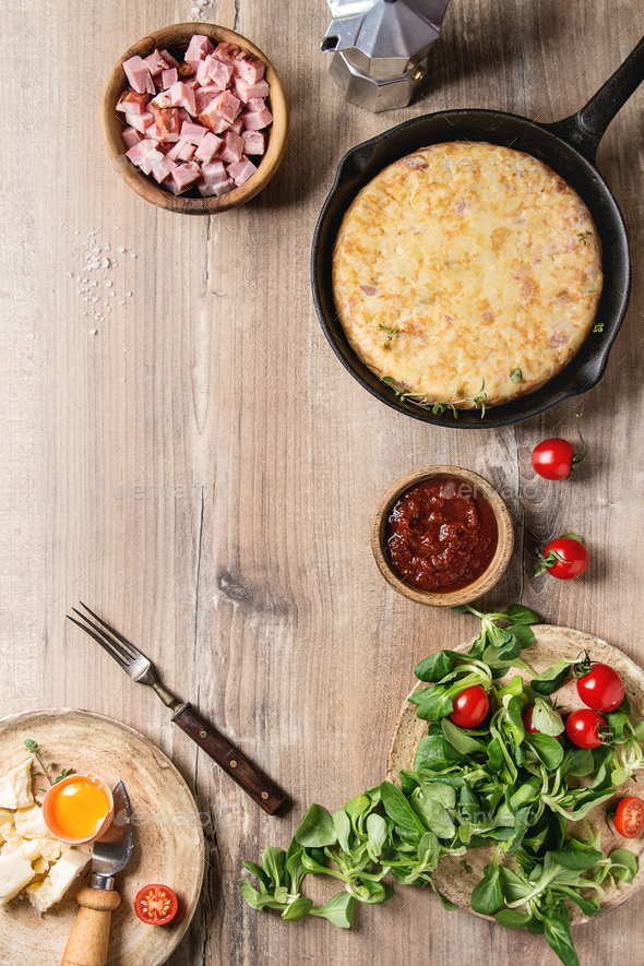 Potato tortilla with bacon - Stock Photo - Images