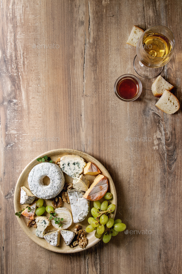 Cheese plate with honey - Stock Photo - Images