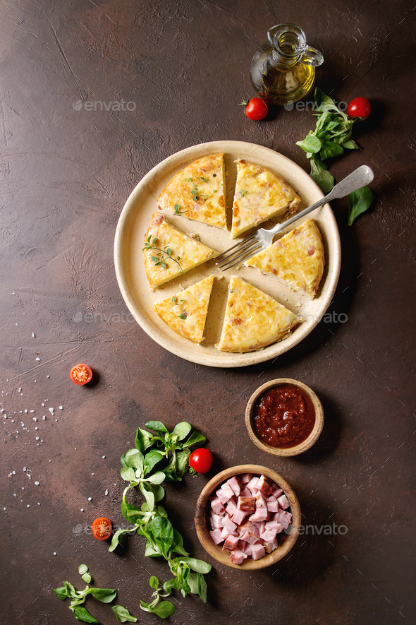 Potato tortilla with bacon - Stock Photo - Images