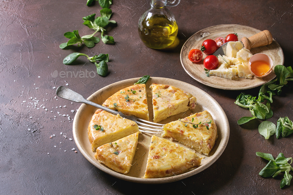 Potato tortilla with bacon - Stock Photo - Images