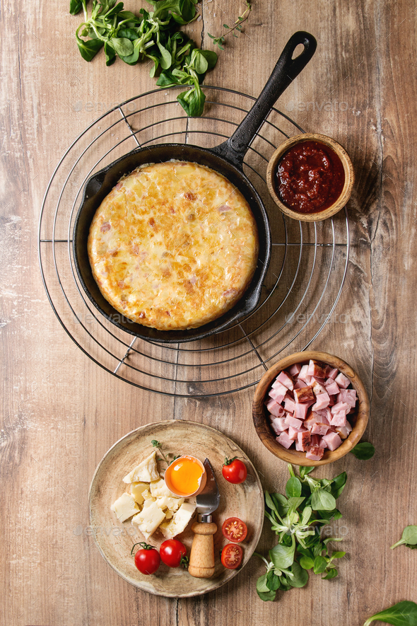 Potato tortilla with bacon - Stock Photo - Images