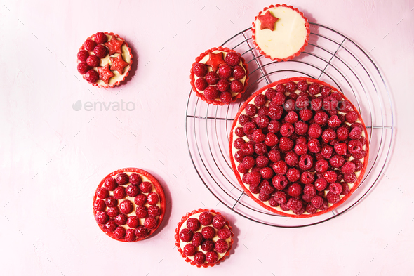 Variety of raspberry tarts - Stock Photo - Images