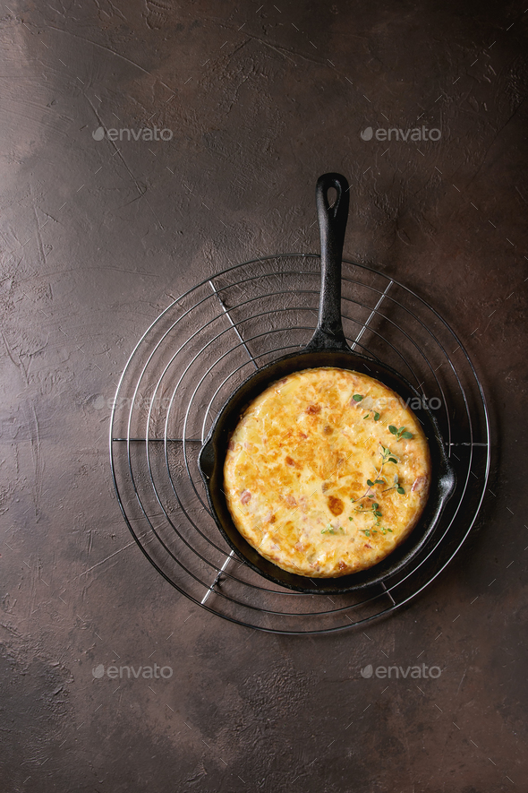 Potato tortilla with bacon - Stock Photo - Images