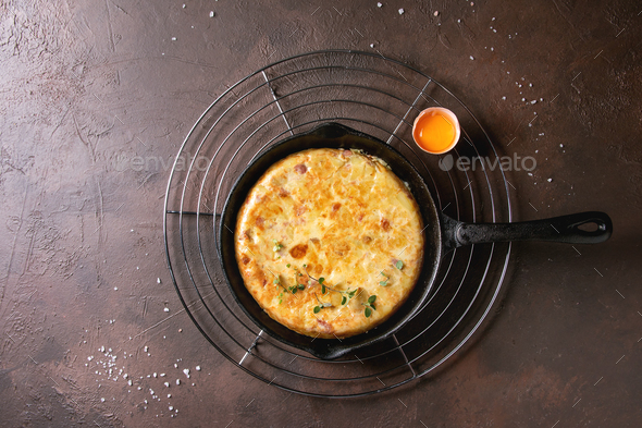 Potato tortilla with bacon - Stock Photo - Images