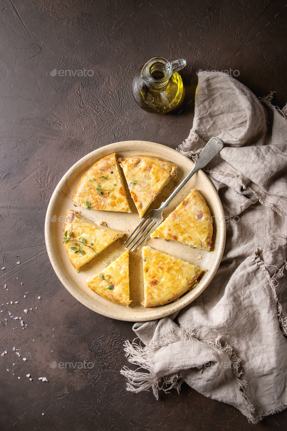 Potato tortilla with bacon - Stock Photo - Images