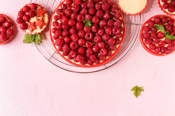 Variety of raspberry tarts - Stock Photo - Images