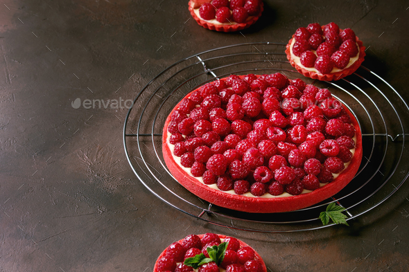 Variety of raspberry tarts - Stock Photo - Images