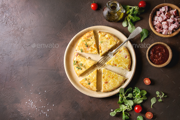 Potato tortilla with bacon - Stock Photo - Images