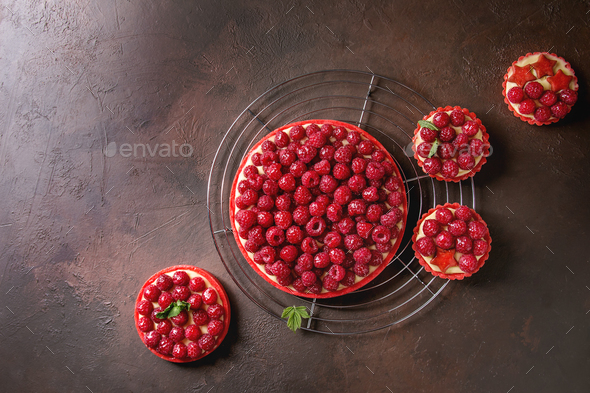 Variety of raspberry tarts - Stock Photo - Images