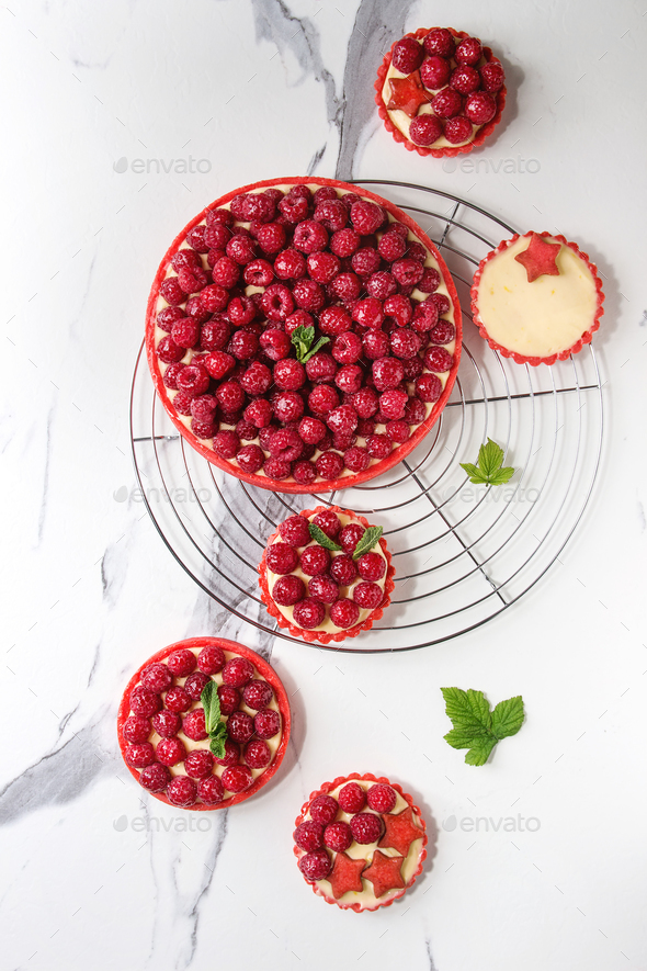 Variety of raspberry tarts - Stock Photo - Images