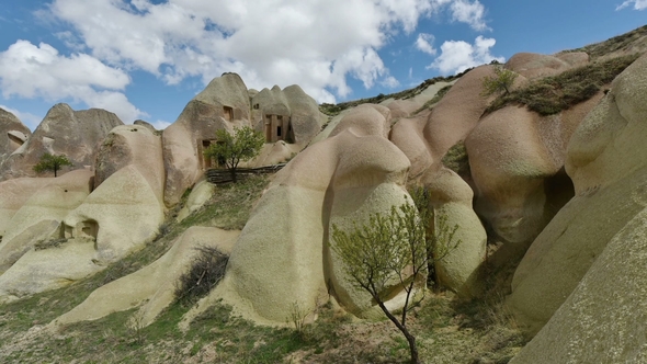 Cappadocia, with Its Valleys, Gorges, Hills, Located Between the Volcanic Mountains in Goreme