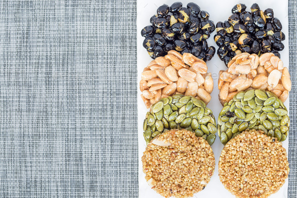 Korean traditional sweet snacks. Healthy energy snacks. Top view - Stock Photo - Images