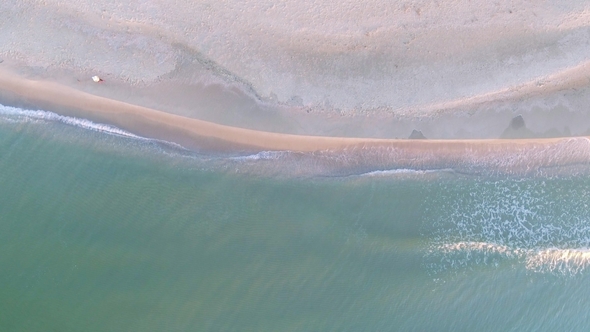 Woman Is Walking Narrow Beach Line, Waves and Ocean alt