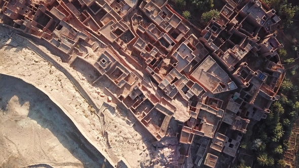Aerial Top View on Kasbah Ait Ben Haddou Morocco alt