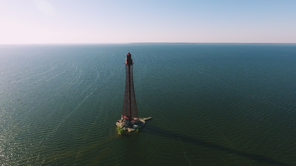 Aerial Shot of a Sky-high Beacon on the Black Sea Shoal in Ukraine in Summer
