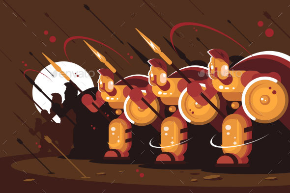 Spartans with Shields and Spears - People Characters