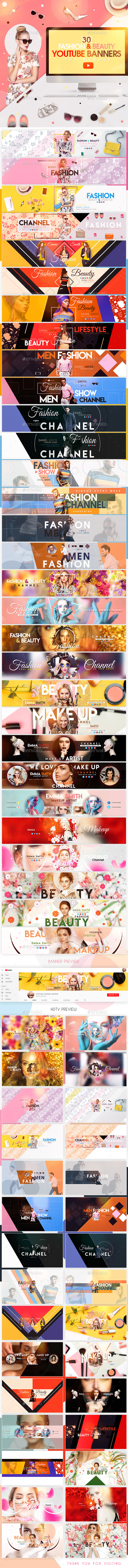 YouTube Bundle - 30 Creative Beauty & Fashion YouTube Banners - YouTube Social Media
