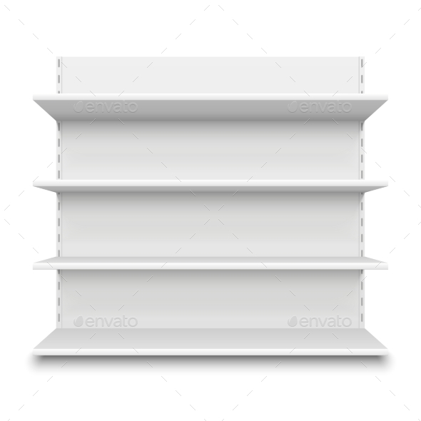 Empty Supermarket Shelf. Retail Store White Blank - Objects Vectors
