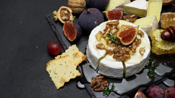 Camembert Cheese and Walnuts on Stone Serving Board alt