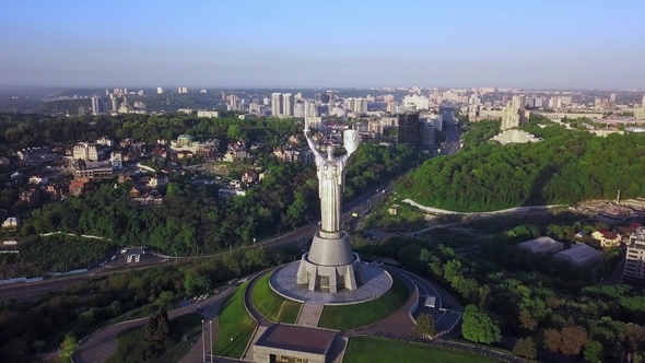 Drone Video of Mother Motherland Monument in Kiev, Ukraine alt