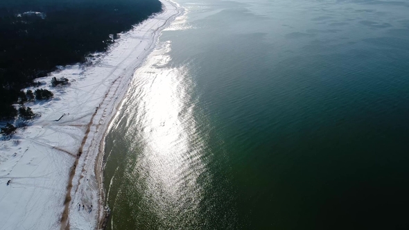 Flight Over Sea Shore at Winter