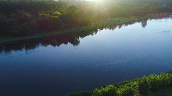 Aerial Landcape of River in Green Meadows