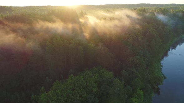 Aerial Landcape of River in Green Meadows