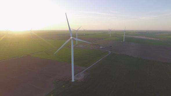Wind Turbines on Agricultural Fields Producing Clean and Renewable Energy