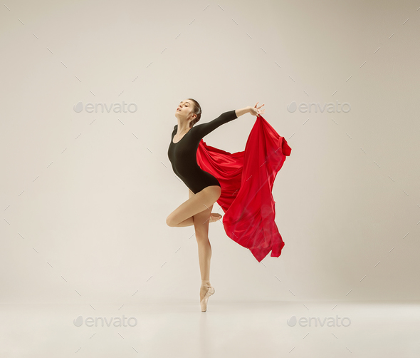 Modern ballet dancer dancing in full body on white studio background. - Stock Photo - Images