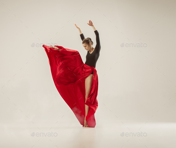 Modern ballet dancer dancing in full body on white studio background. - Stock Photo - Images