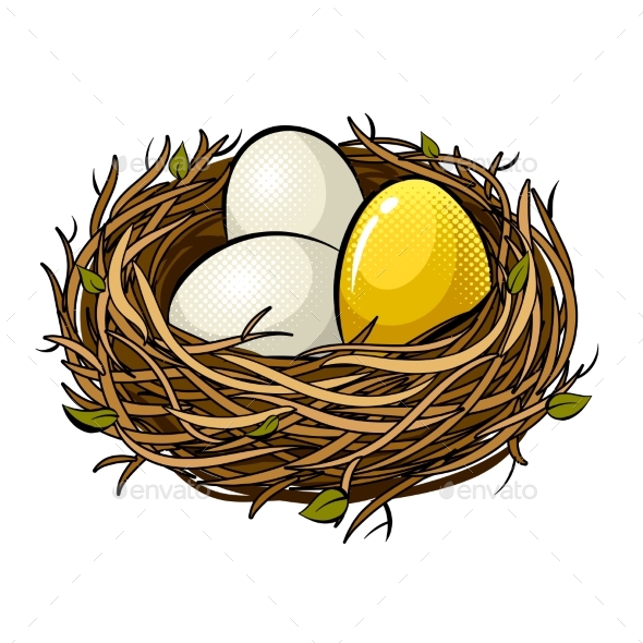 Nest with Golden Egg Pop Art Vector Illustration by AlexanderPokusay