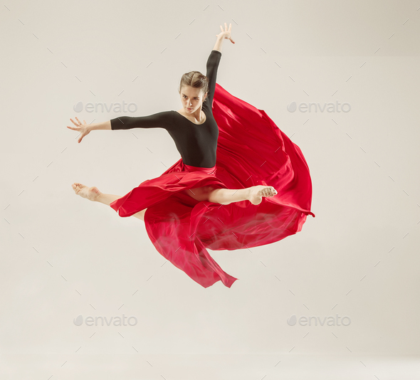 Modern ballet dancer dancing in full body on white studio background. - Stock Photo - Images