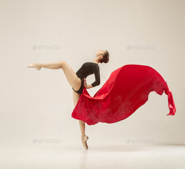 Modern ballet dancer dancing in full body on white studio background. - Stock Photo - Images