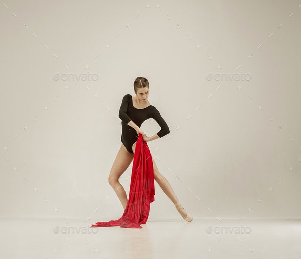 Modern ballet dancer dancing in full body on white studio background. - Stock Photo - Images
