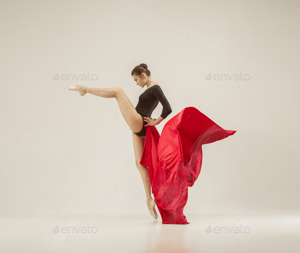 Modern ballet dancer dancing in full body on white studio background. - Stock Photo - Images