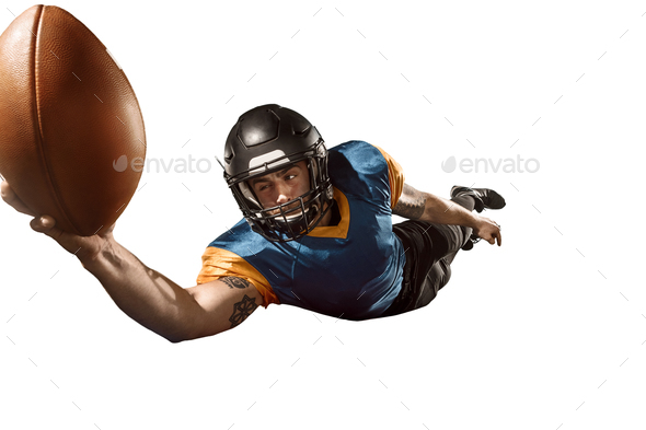 one american football player man studio isolated on white background - Stock Photo - Images