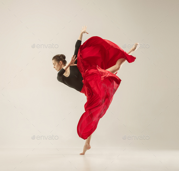 Modern ballet dancer dancing in full body on white studio background. - Stock Photo - Images