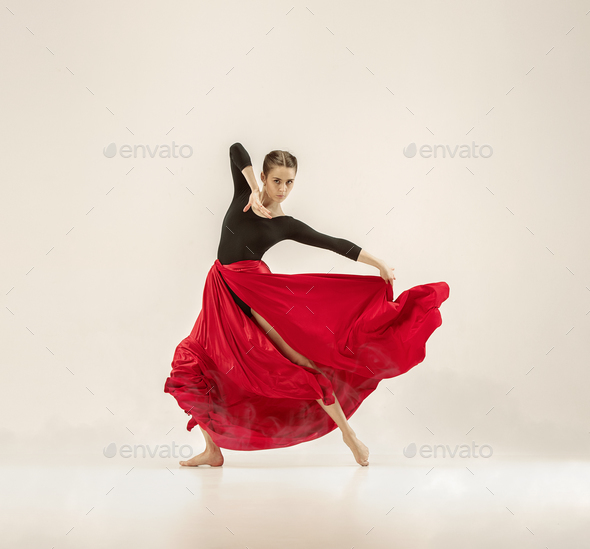 Modern ballet dancer dancing in full body on white studio background. - Stock Photo - Images