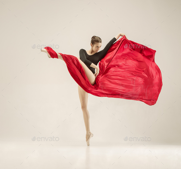 Modern ballet dancer dancing in full body on white studio background. - Stock Photo - Images