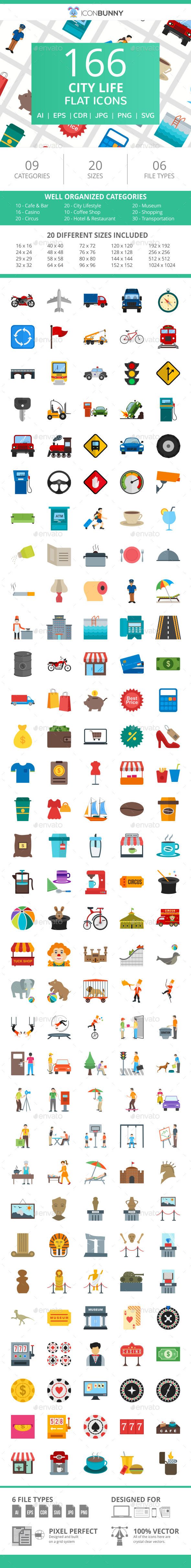 166 City Life Flat Icons - Icons