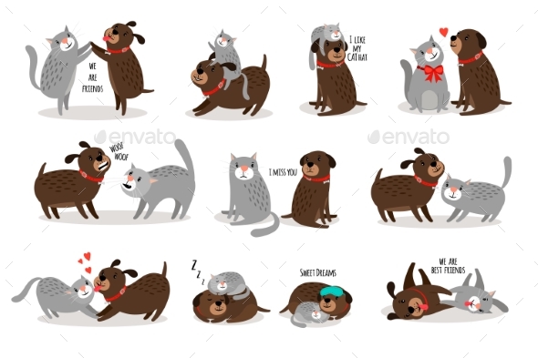 Dog and Cat Together - Animals Characters