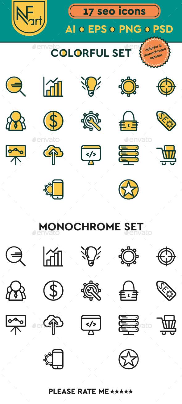 Seo Icon Line Set. Monochrome and Colorful Options - Web Icons