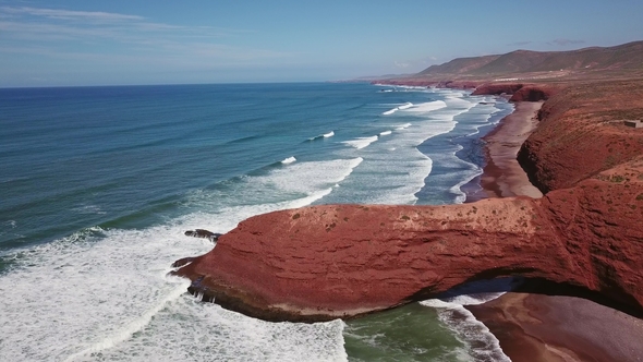 Aerial View of Legzira Beach with Arched Rocks alt