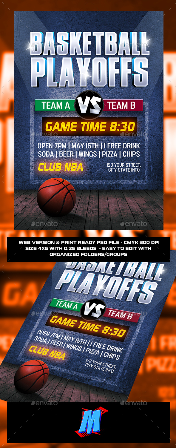 Basketball Playoffs Flyer Template - Clubs & Parties Events