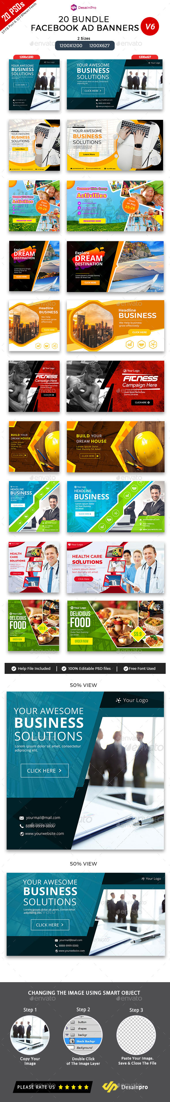 20 Facebook Ad Banners V6 Bundle - AR - Social Media Web Elements