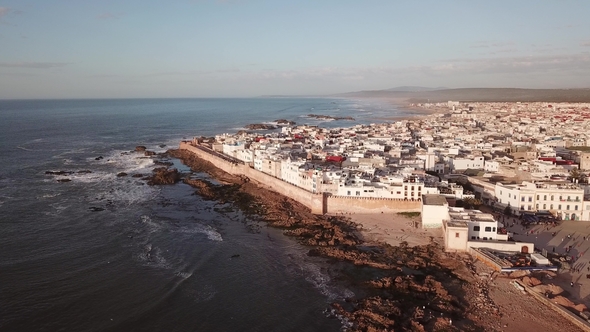 Aerial View of Seagulls over Essaouira Old City alt