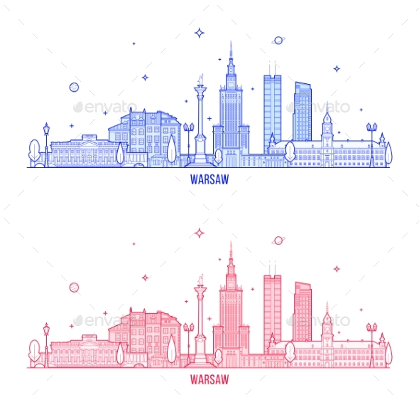 Warsaw Skyline Poland City Buildings Vector - Buildings Objects