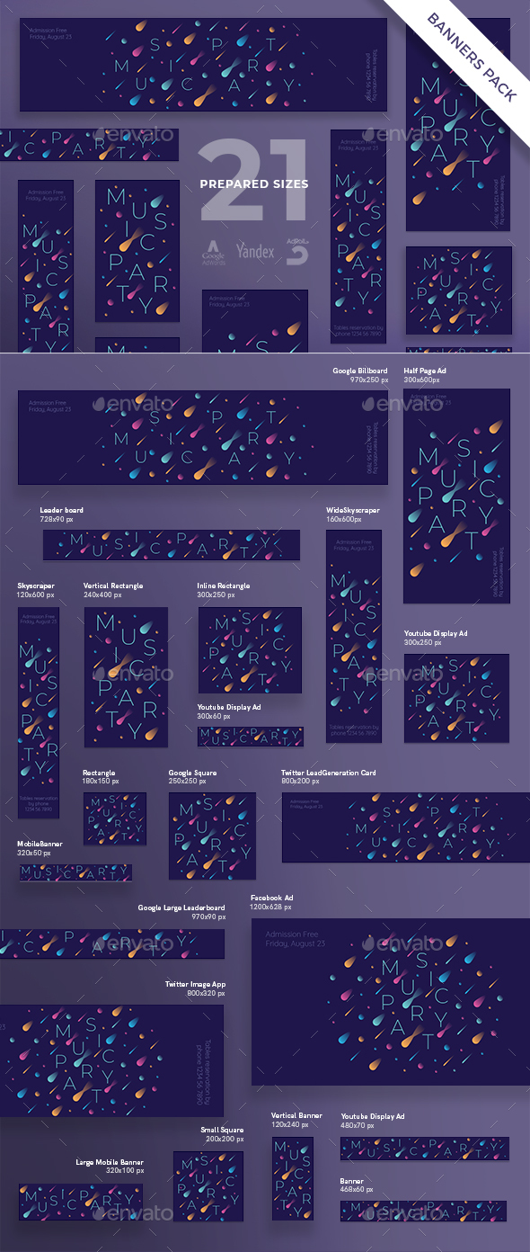 Music Party Banner Pack - Banners & Ads Web Elements
