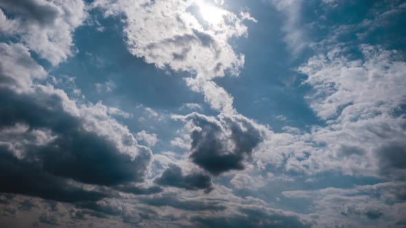 Timelapse of Gray Cumulus Clouds Moves in Blue Dramatic Sky Cirrus Cloud Space alt