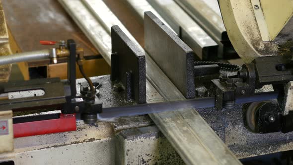 Saw in the Workplace Metall Profiles Cut Iron Profiles